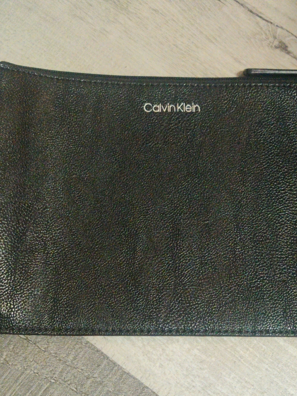 Calvin Klein Black Leather Zip Pouch